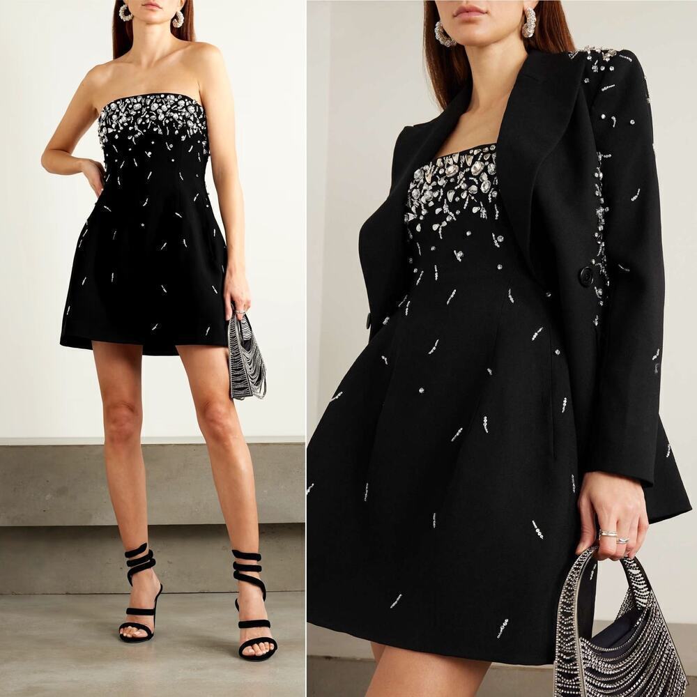 Jonathan Simkhai Arta Bustier Rhinestone Strapless Mini Cocktail Dress Black XS